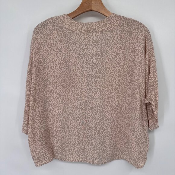 Sim & Sam Womens beige Pink Leopard Print Top V-Neck Tie-Front Size Large Rayon - Picture 11 of 12